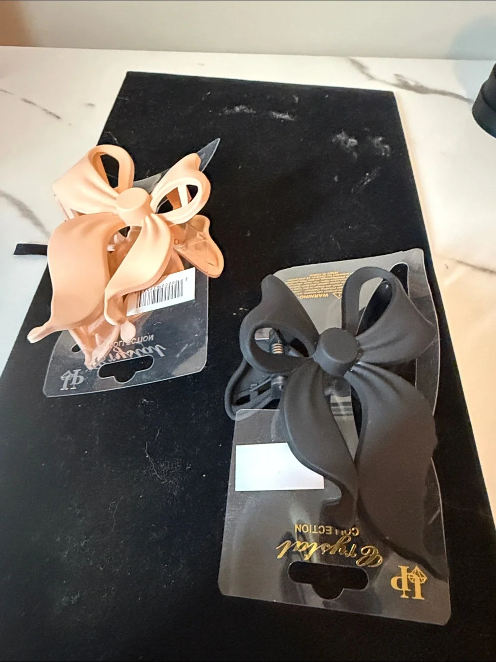 Bow Hair Claw Clip Set - Black and Peach